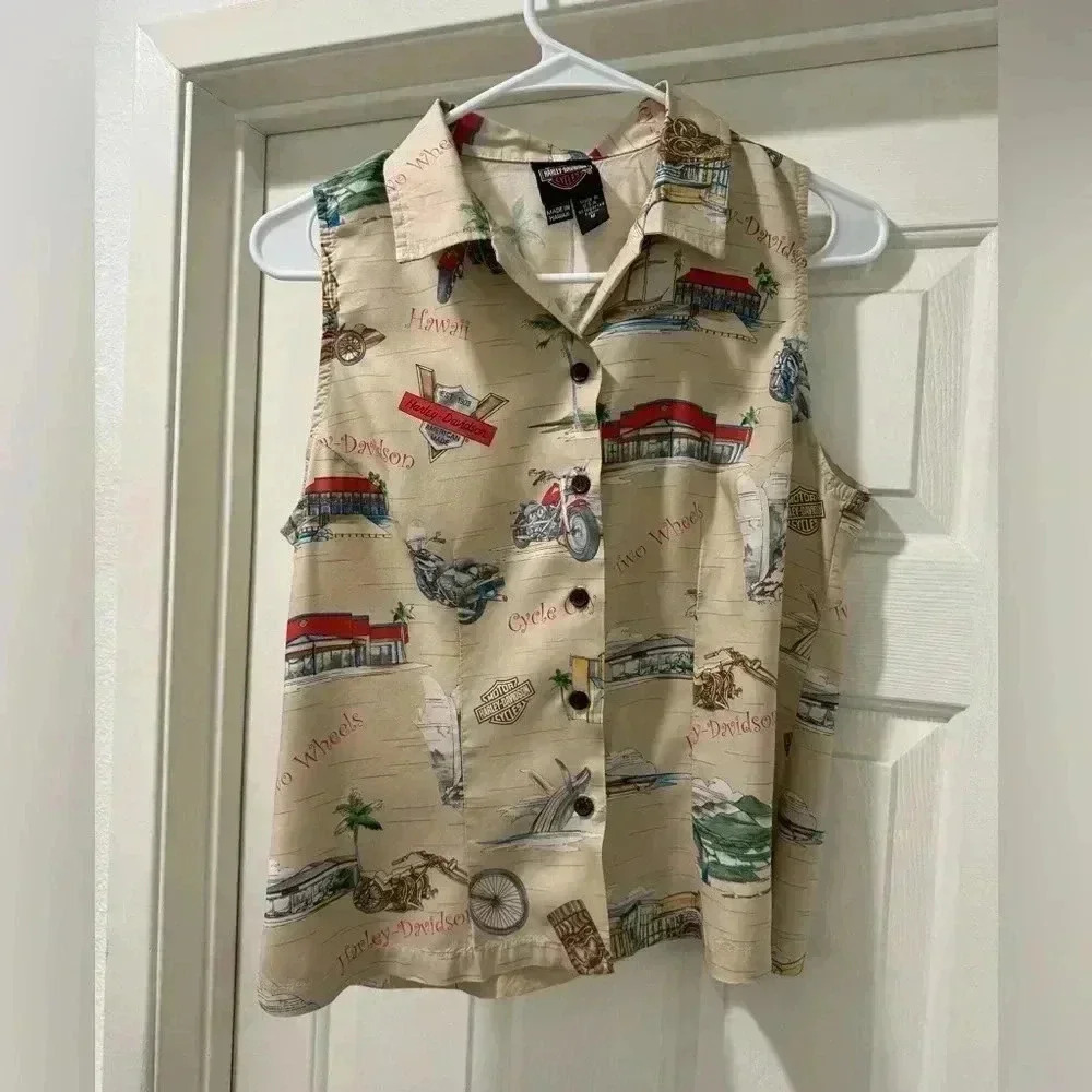 Vintage Tori Richard LTD , Hawaii Harley Davidson women’s sleeveless shirt